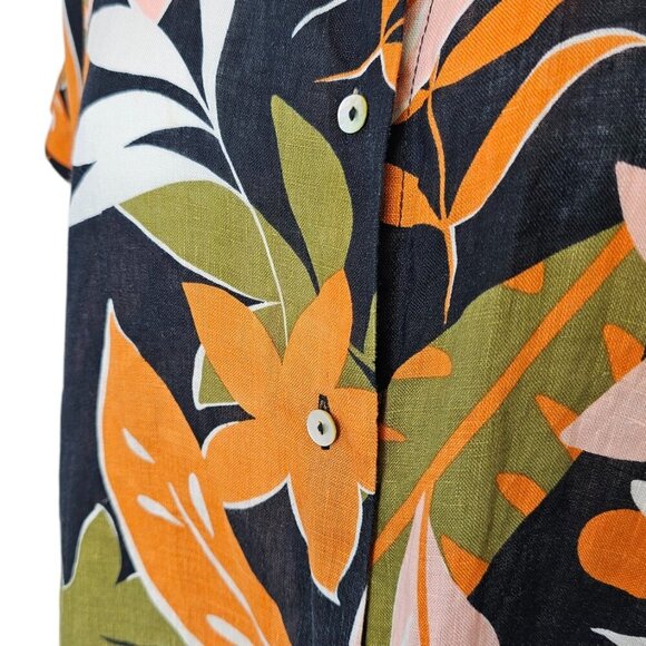 C&C California Womens 100% Linen Floral Button Up Short Sleeve Shirt, Size Small - Picture 6 of 8